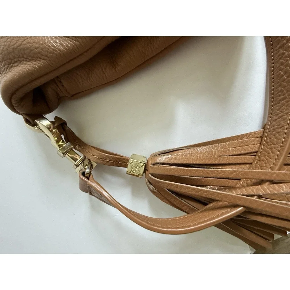 Beautiful Tory Burch Thea Fold-Over Crossbody in Tan Soft Pebbled Leather